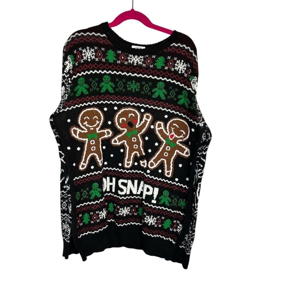 Well Worn Holiday Sweater Mens Large Black Gingerbread Oh Snap Ugly Christmas L